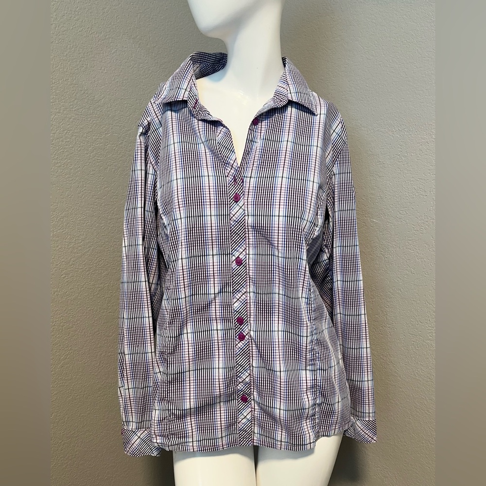 Columbia  Women’s Purple Multicolor Plaid  LS Button Down Shirt Size XL